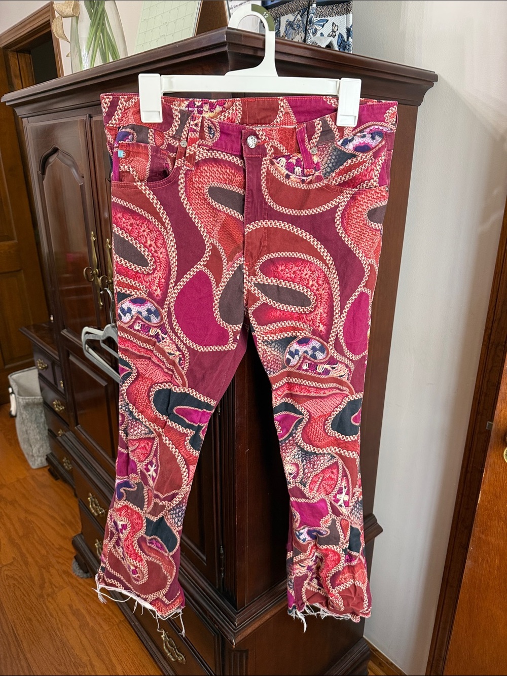 Ag Adriano Goldschmied Girls Pink and Burgundy Patterned Slim Jeans